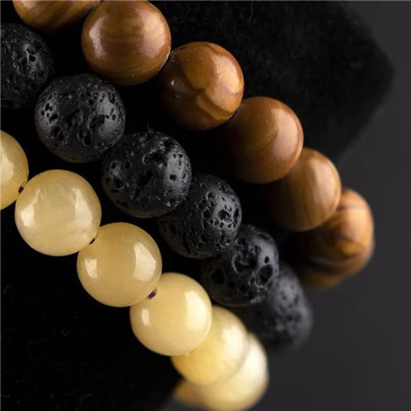 Natural Lava Rock Beads Bracelet Stretch Elastic Bracelets Adjustable Braided - Picture 2 of 6